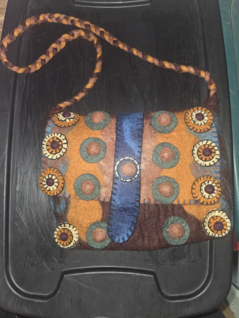 Rising Tide Multicolor Felt Crossbody Bag in Orange, Blue & Brown